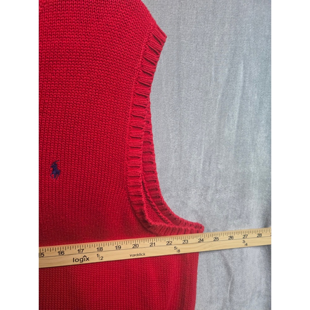 Polo Ralph Lauren Red Cotton V-Neck Sweater Vest Mens XLT Tall Blue Pony‎ Logo - Picture 4 of 5